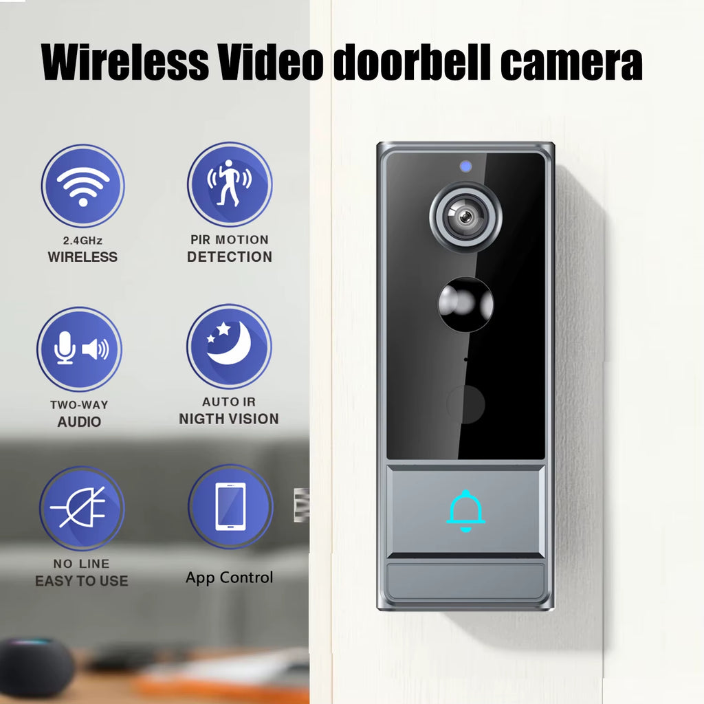 Wireless Wifi Video Doorbell, Night Vision, Photo and Video, 2 Way Audio, Live Notification Live Video, Wireless Security Camera