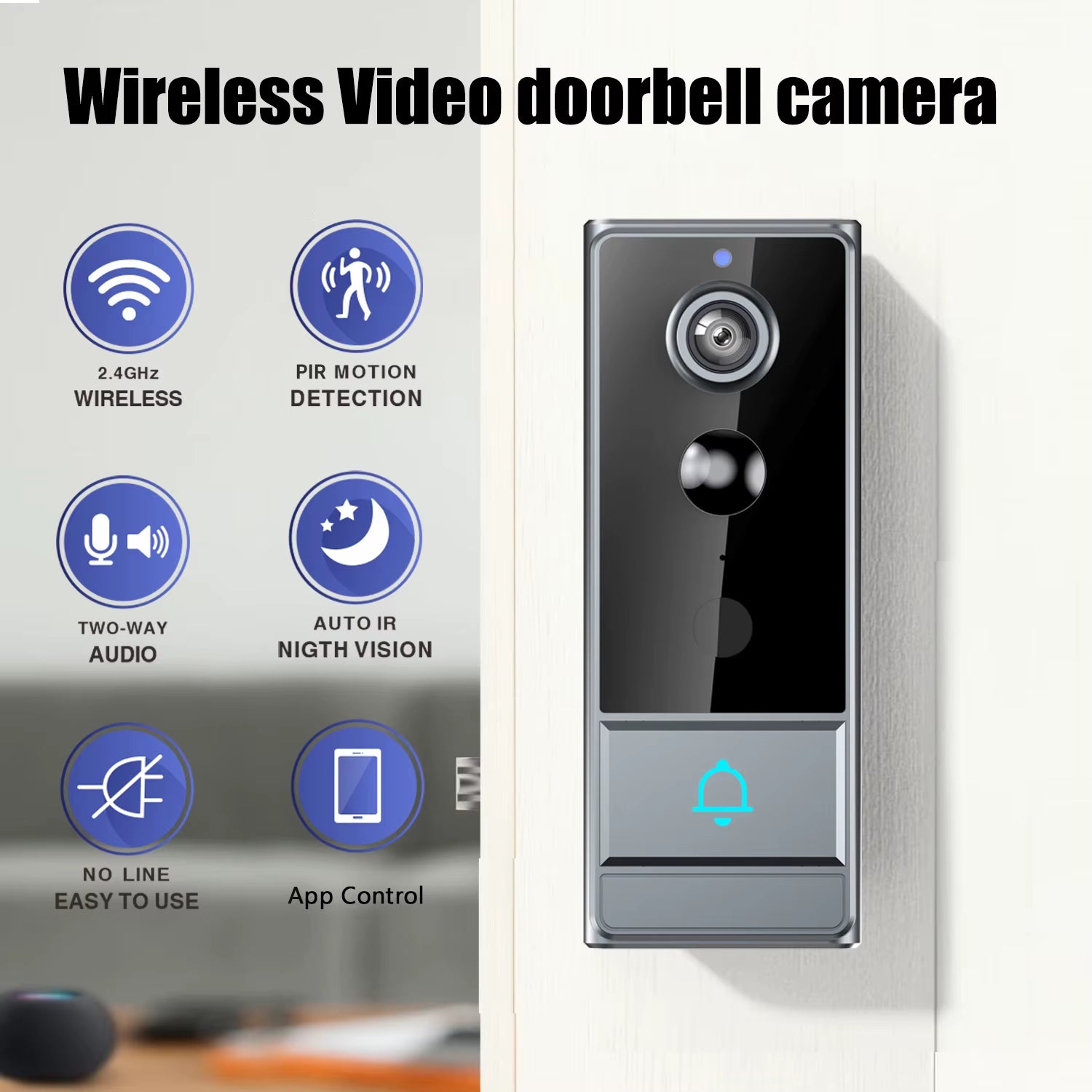 Wireless Wifi Video Doorbell, Night Vision, Photo and Video, 2 Way Audio, Live Notification Live Video, Wireless Security Camera