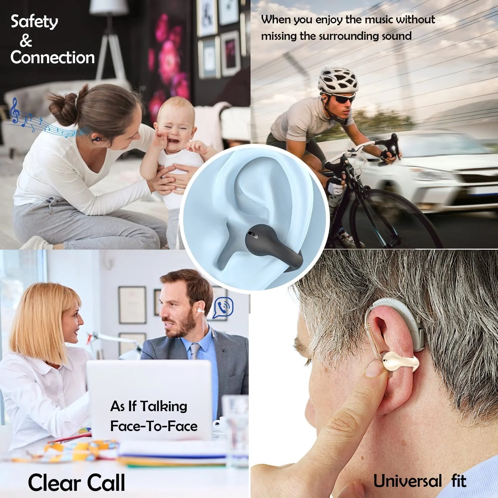 Wireless Ear Clip Bone Conduction Headphones Headset Clip on Open Ear Earbuds Bone Conduction Earbuds Head Set Workout Cycling Running Work Headphones Bone Conducting Induction Earphones
