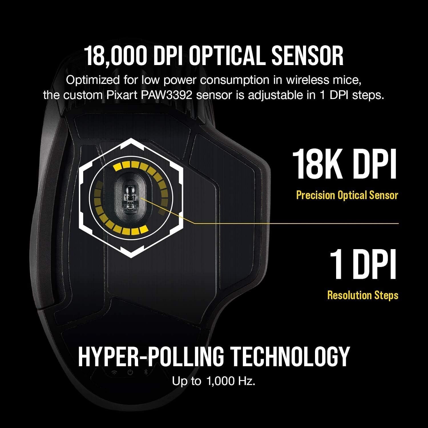 Dark Core RGB Pro, Wireless FPS/MOBA Gaming Optical Mouse with Slipstream Technology, Black, Backlit RGB LED, 18000 DPI, Optical,Ch-9315411-Na