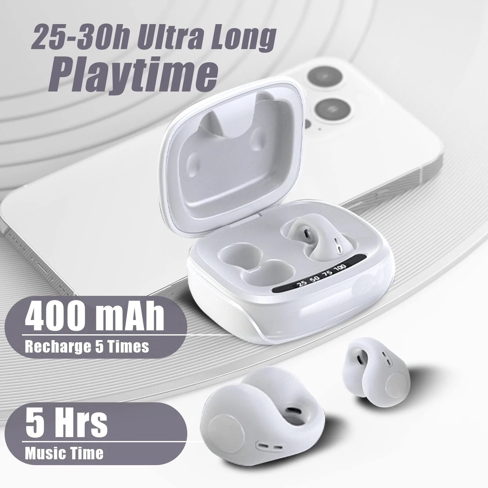 Wireless Ear Clip Bone Conduction Headphones Headset Clip on Open Ear Earbuds Bone Conduction Earbuds Head Set Workout Cycling Running Work Headphones Bone Conducting Induction Earphones