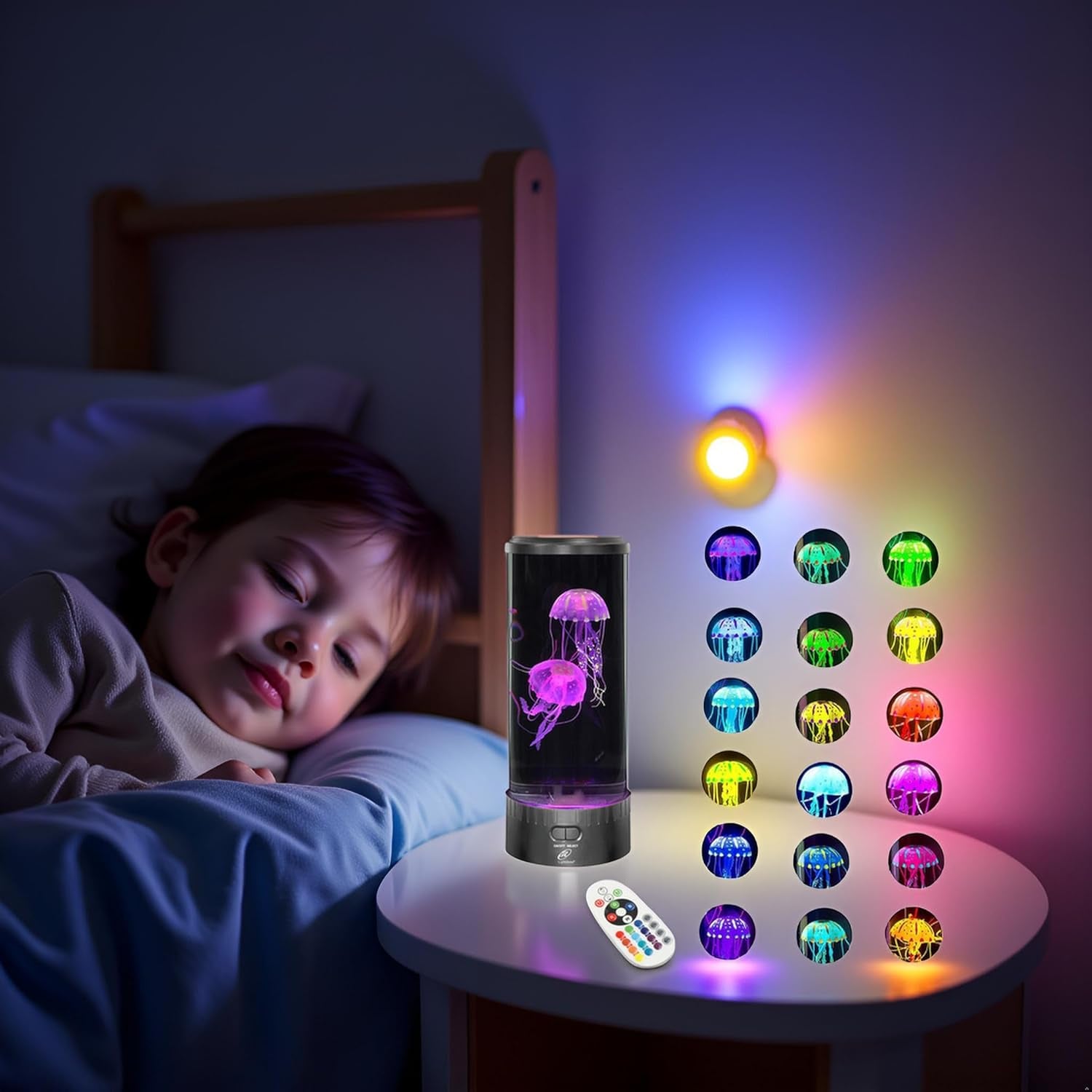 Large round LED Jellyfish Lamp – 18 Leds with Vibrant Color-Changing Effects – the Ultimate Sensory Fake Aquarium for Decoration, Autism, ADHD, Stress & Anxiety Relief – Ideal Gift (Large)