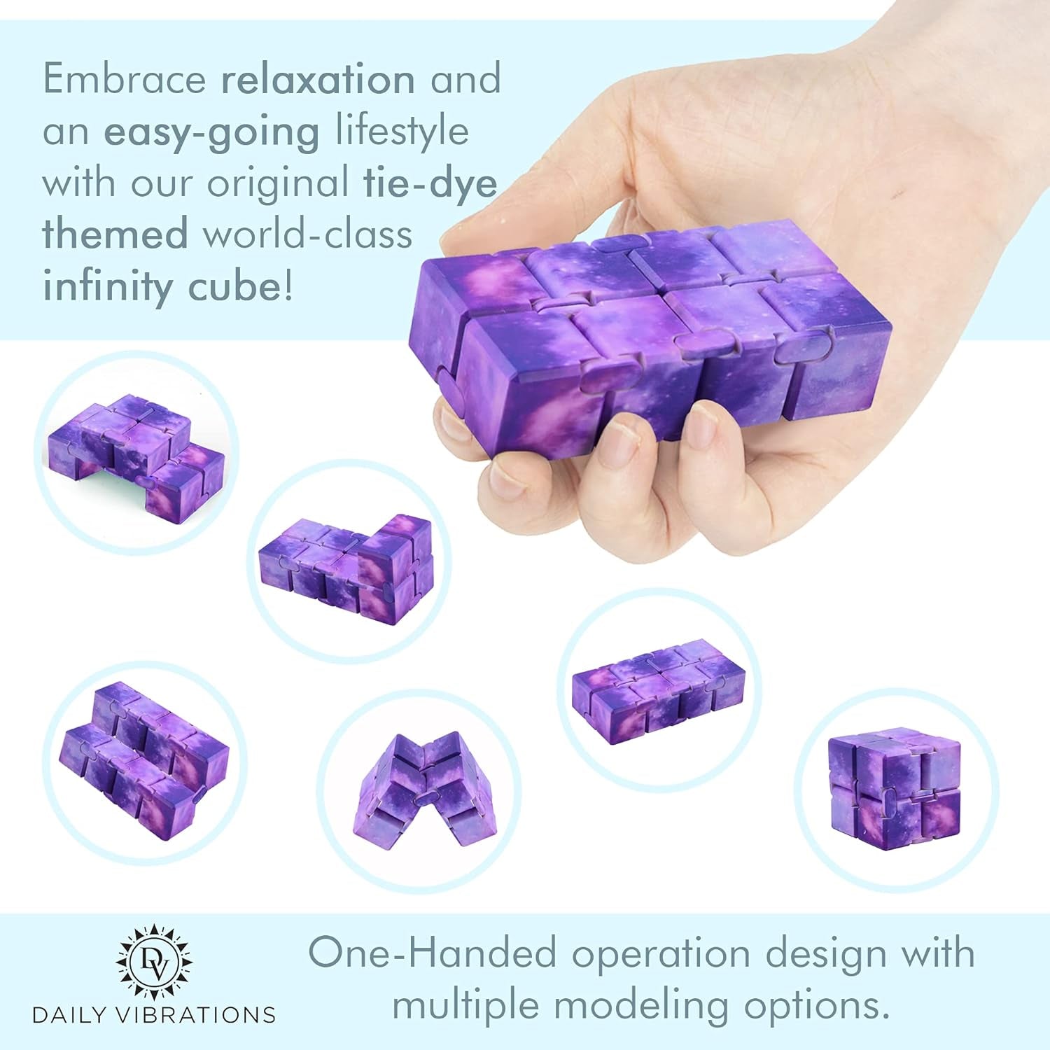 Infinity Cubes, Durable Stress Relieving Purple Galaxy Fidget Toy, Stress and Anxiety Relief Fidget Cube, Relaxing Hand-Held Fidget Toys for Adults and Kids