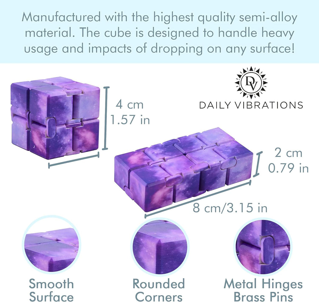 Infinity Cubes, Durable Stress Relieving Purple Galaxy Fidget Toy, Stress and Anxiety Relief Fidget Cube, Relaxing Hand-Held Fidget Toys for Adults and Kids